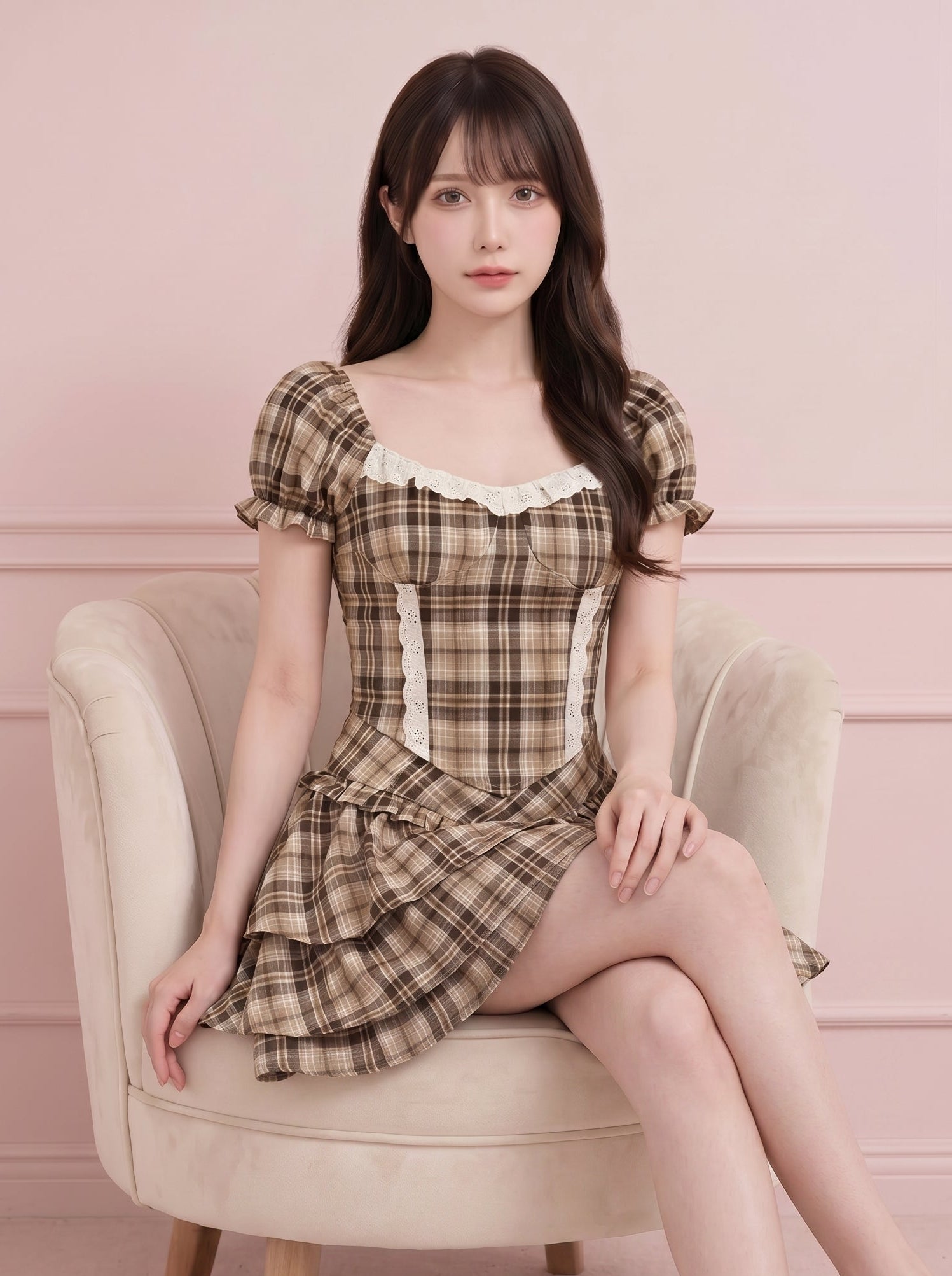 クラシックチェックフリルミニワンピース