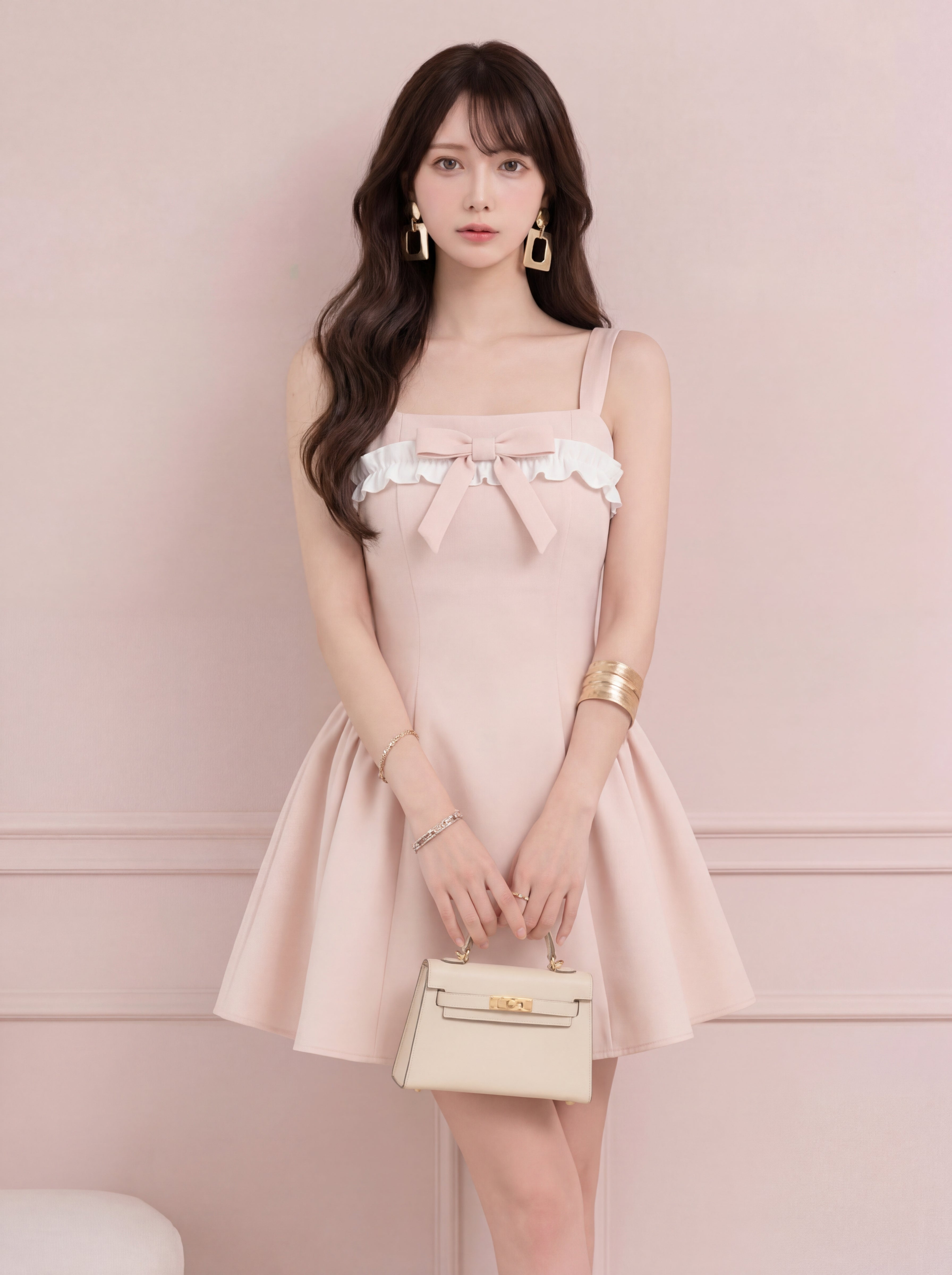 フェミニンリボンフレアミニワンピース – Brume Rosée