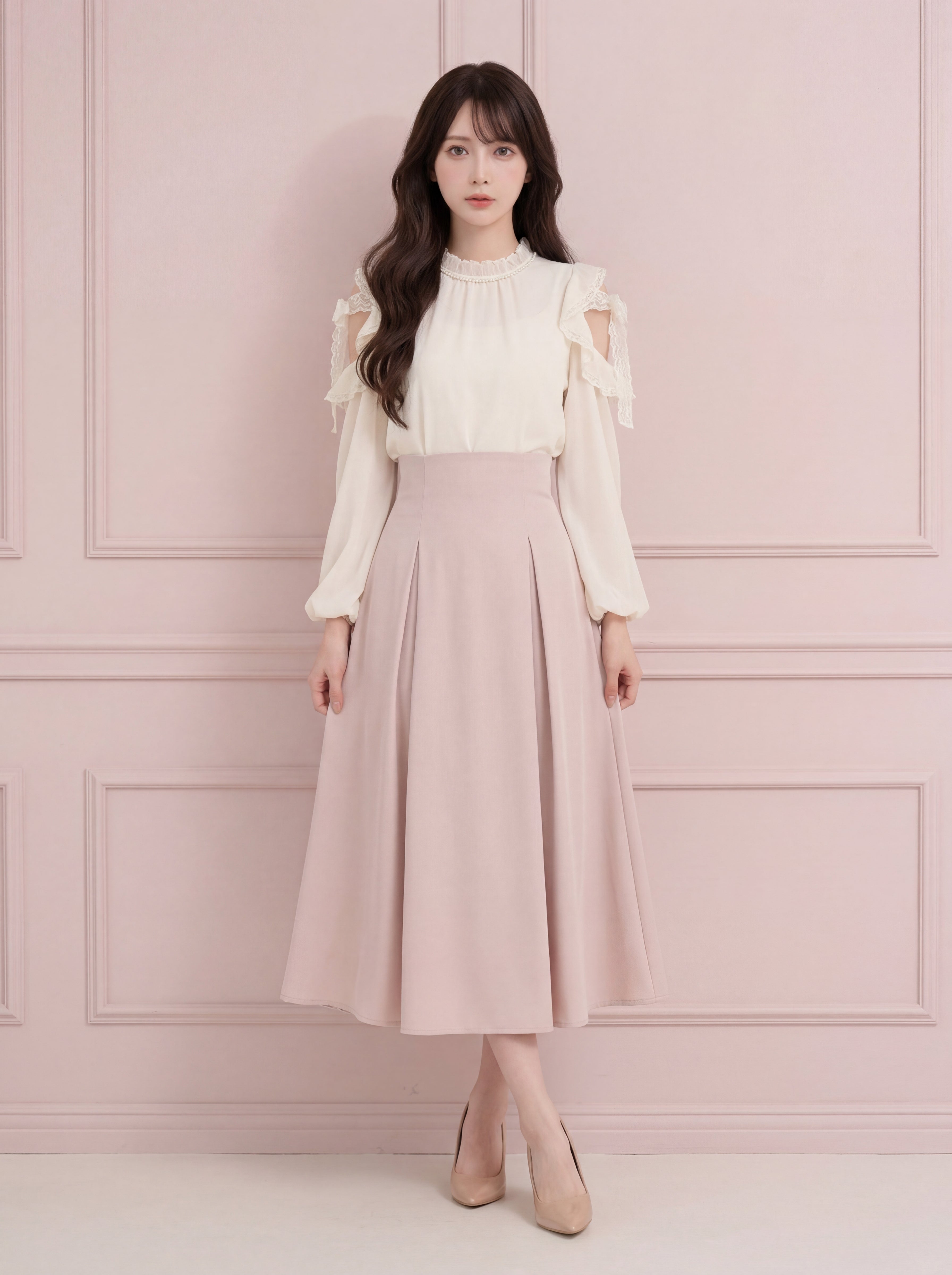 フレンチガーリードッキングフレアロングワンピース – Brume Rosée